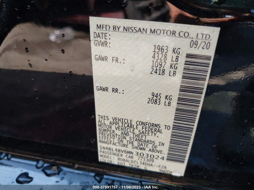 VIN 1N4BL4BV6MN303024 2021 NISSAN ALTIMA S