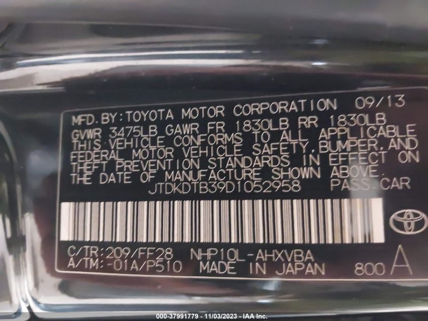2013 TOYOTA PRIUS C TWO - JTDKDTB39D1052958