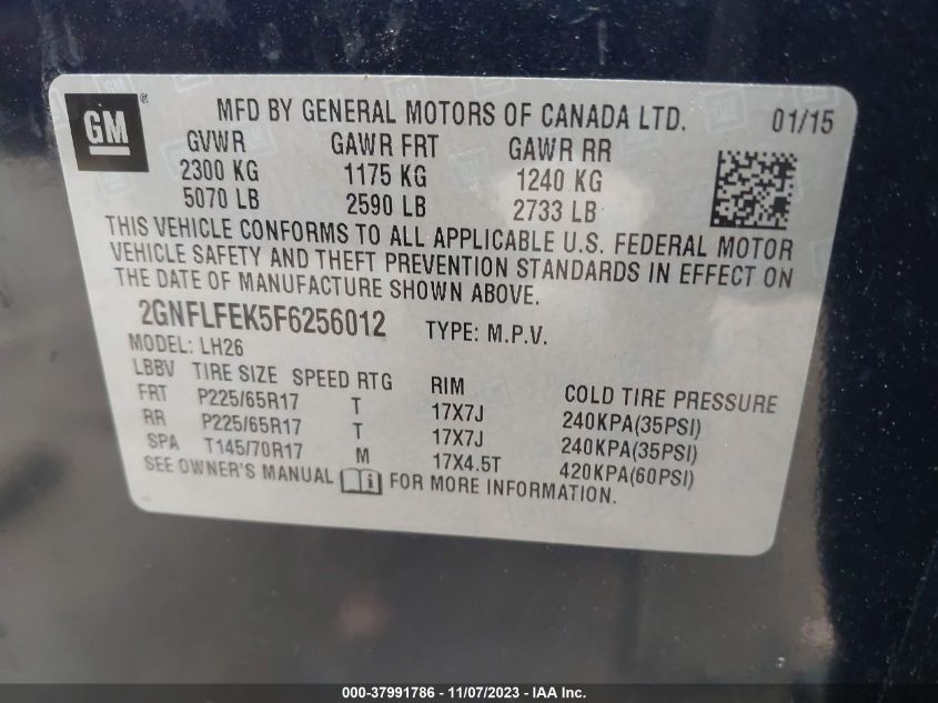 2015 CHEVROLET EQUINOX 1LT - 2GNFLFEK5F6256012