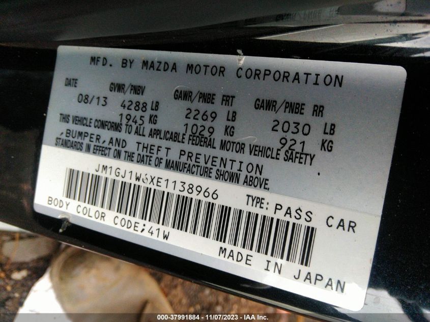 2014 MAZDA 6 GRAND TOURING JM1GJ1W6XE1138966
