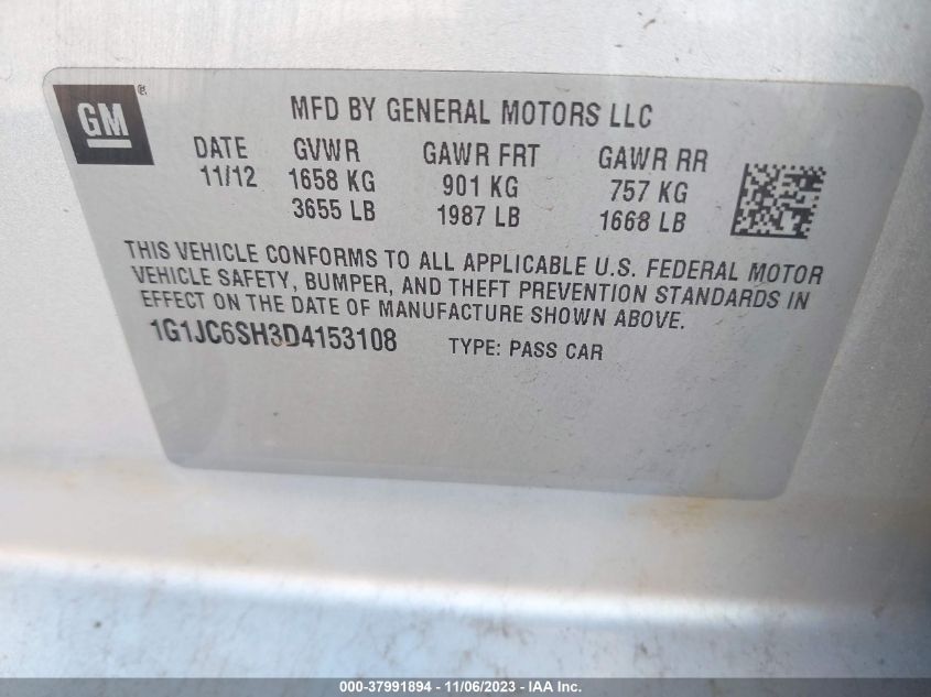 2013 CHEVROLET SONIC LT - 1G1JC6SH3D4153108