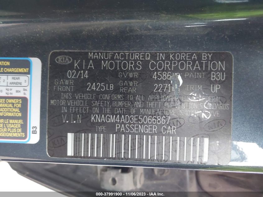 2014 KIA OPTIMA HYBRID LX - KNAGM4AD3E5066867