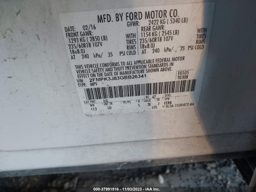 2016 FORD EDGE SEL - 2FMPK3J83GBB26341