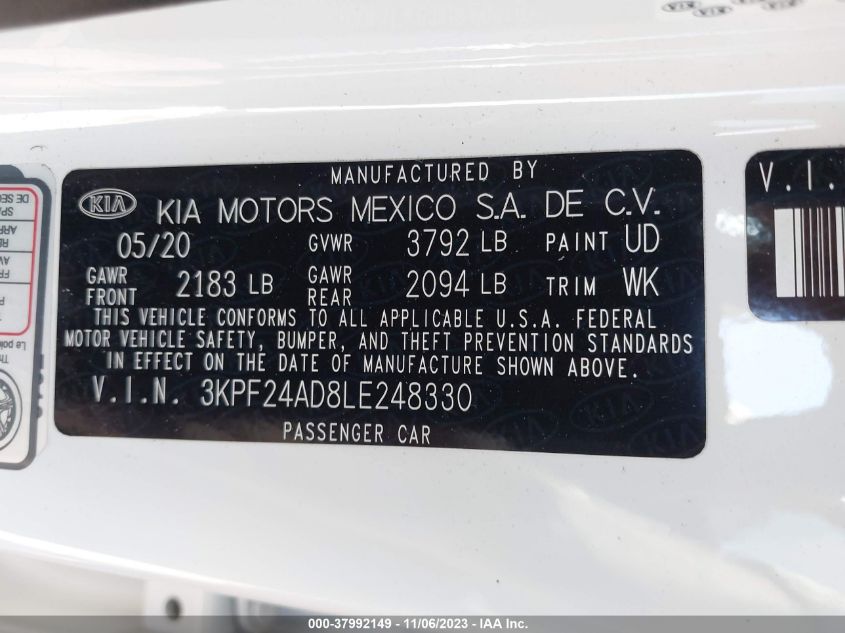 2020 KIA FORTE FE/LXS - 3KPF24AD8LE248330