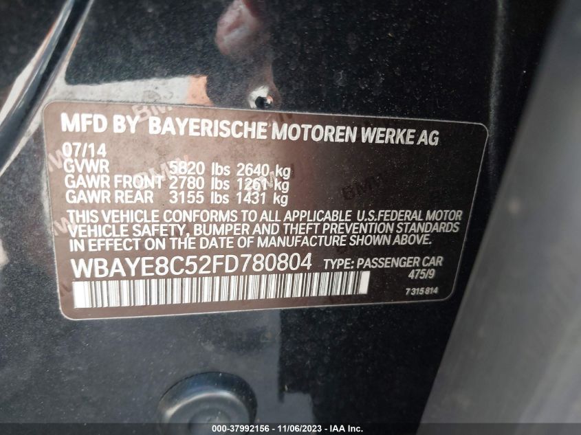 2015 BMW 750LI 750LI/ALPINA B7 WBAYE8C52FD780804
