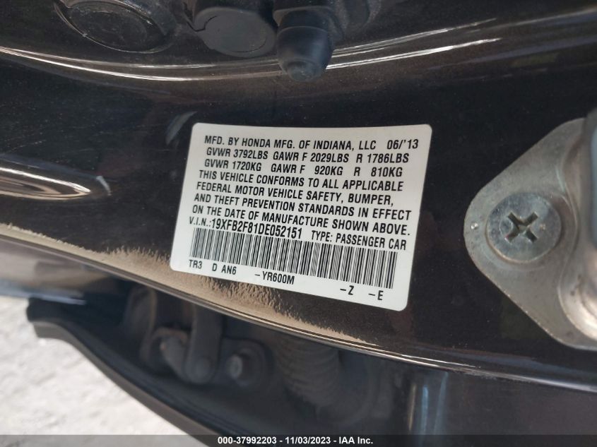 2013 HONDA CIVIC EX - 19XFB2F81DE052151