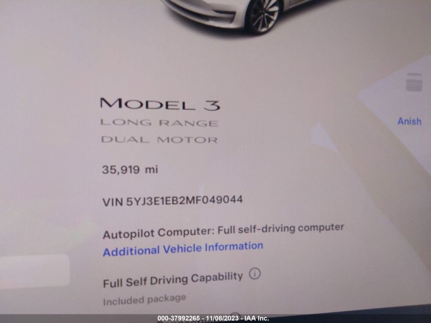 2021 TESLA MODEL 3 LONG RANGE DUAL MOTOR - 5YJ3E1EB2MF049044