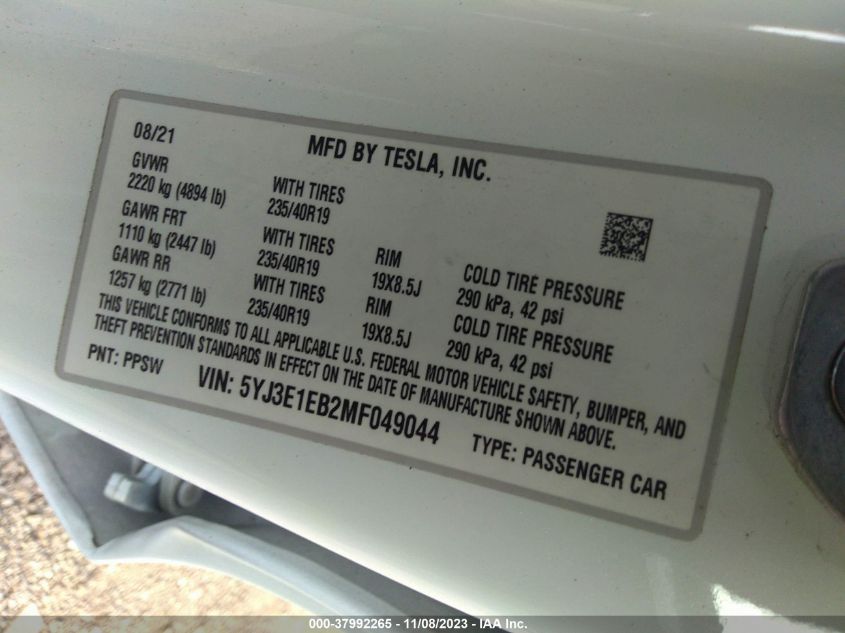 2021 TESLA MODEL 3 LONG RANGE DUAL MOTOR - 5YJ3E1EB2MF049044