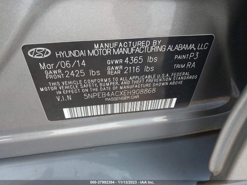 2014 HYUNDAI SONATA GLS - 5NPEB4ACXEH908868