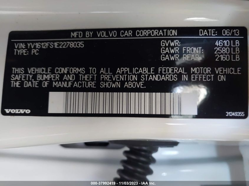 2014 VOLVO S60 T5/T5 PLATINUM - YV1612FS1E2278035