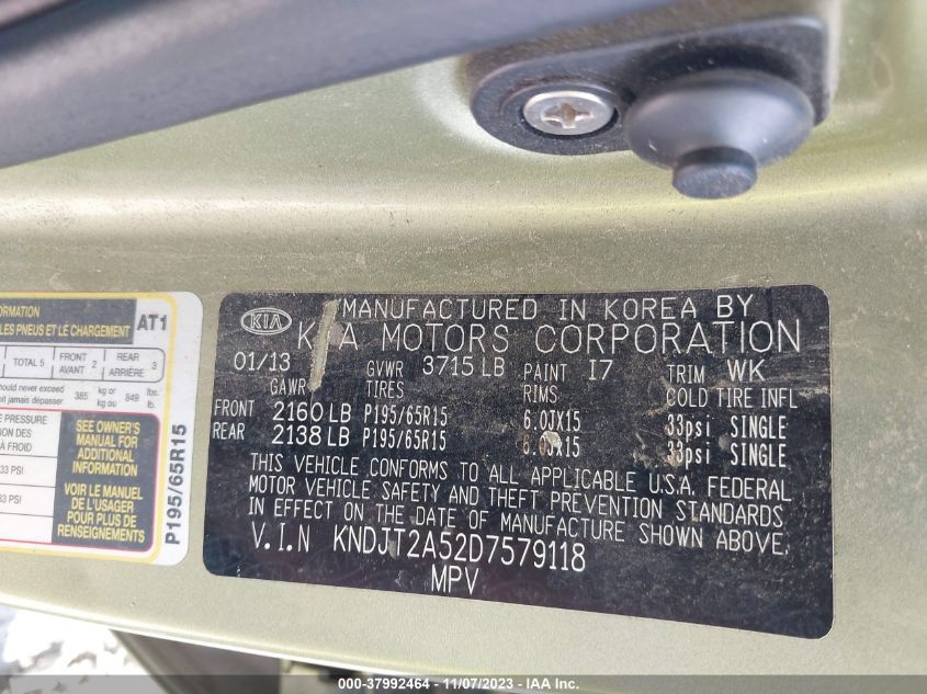 2013 KIA SOUL BASE - KNDJT2A52D7579118