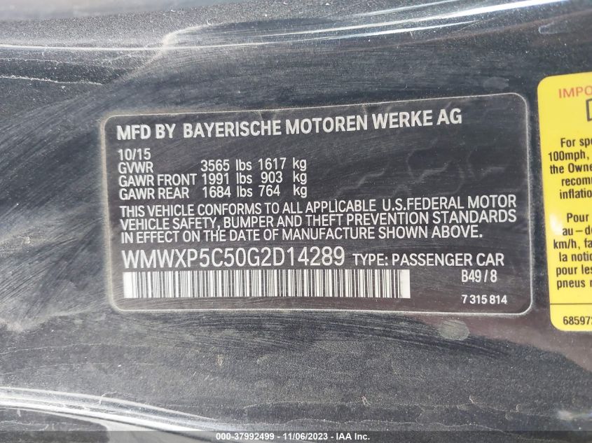 2016 MINI HARDTOP COOPER WMWXP5C50G2D14289