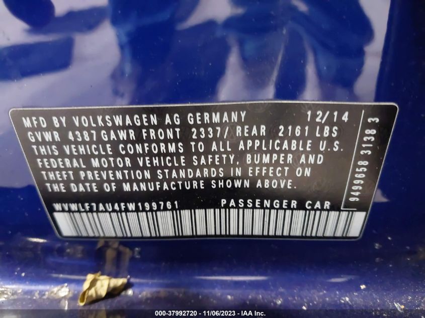 2015 VOLKSWAGEN GOLF R 4-DOOR - WVWLF7AU4FW199761
