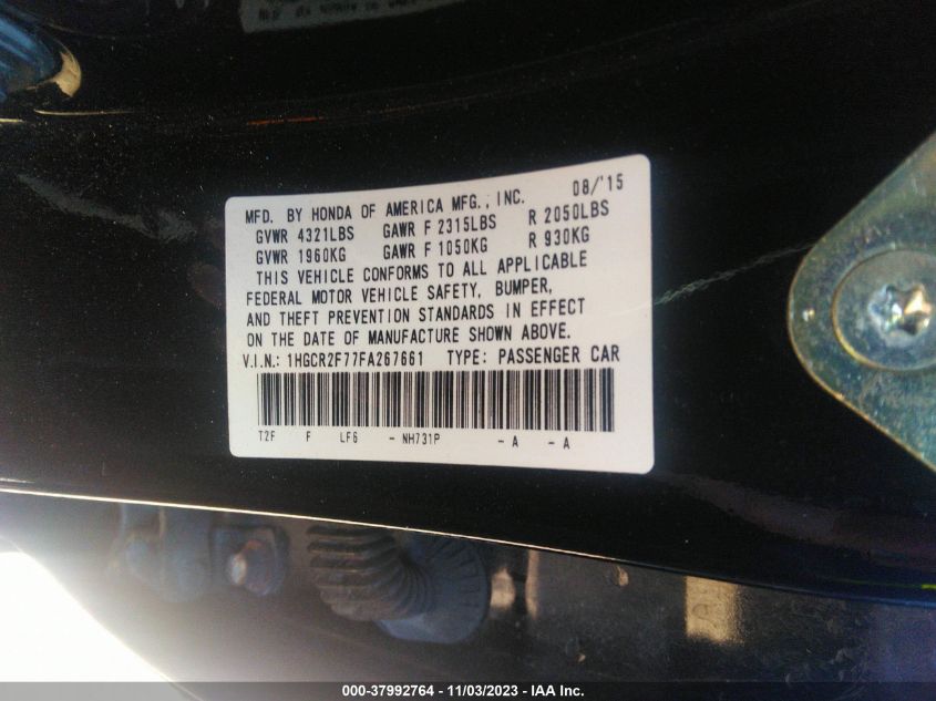 2015 HONDA ACCORD EX - 1HGCR2F77FA267661