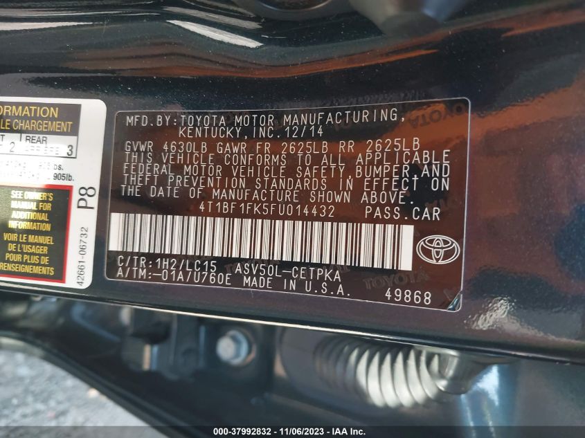 2015 TOYOTA CAMRY XSE - 4T1BF1FK5FU014432