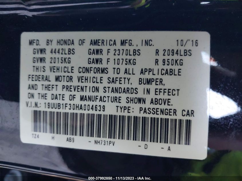2017 ACURA TLX - 19UUB1F30HA004639