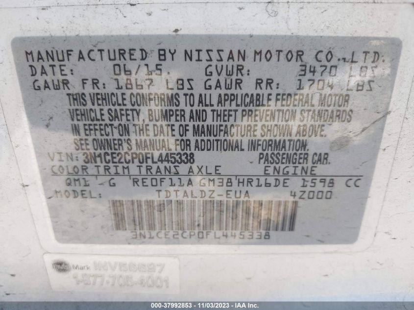 2015 NISSAN VERSA NOTE S/S PLUS/SV/SL/SR - 3N1CE2CP0FL445338