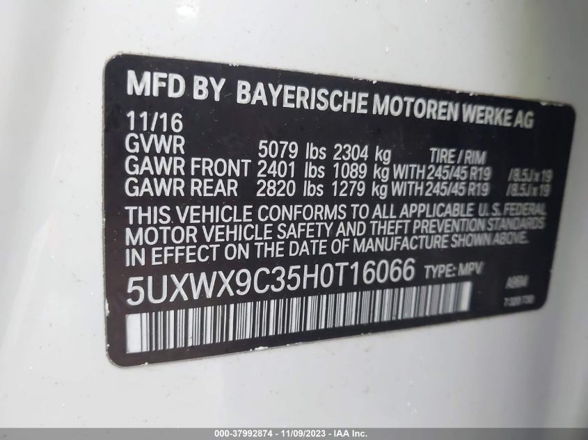 5UXWX9C35H0T16066 2017 BMW X3, photo no. 9