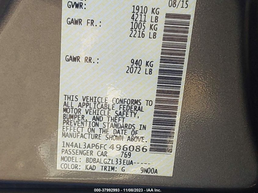 2015 NISSAN ALTIMA 2.5 - 1N4AL3AP6FC496086