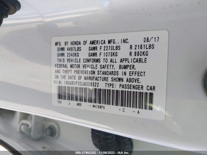 2018 ACURA TLX - 19UUB1F33JA006522