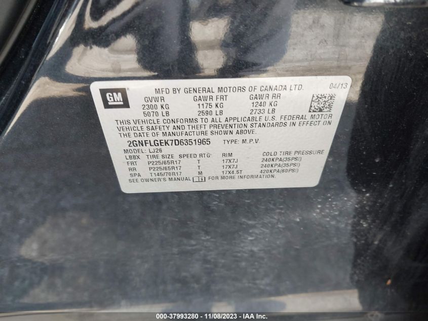 2013 CHEVROLET EQUINOX LTZ - 2GNFLGEK7D6351965