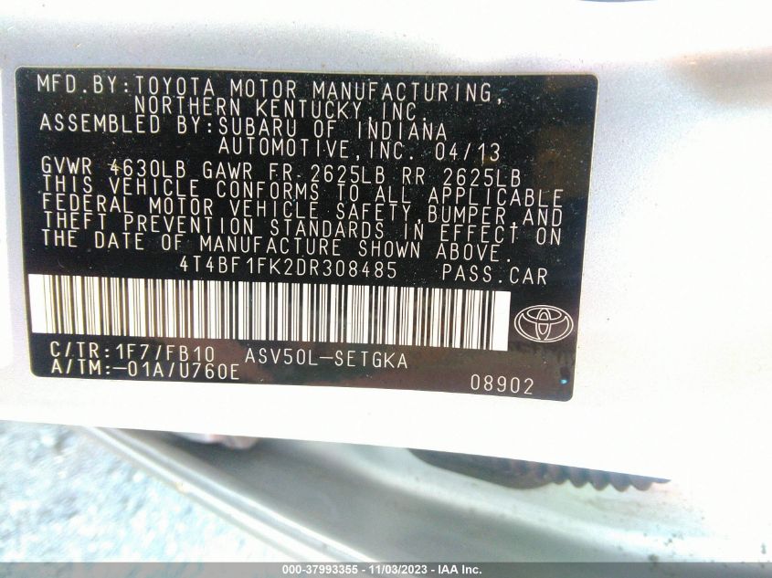 2013 TOYOTA CAMRY XLE - 4T4BF1FK2DR308485