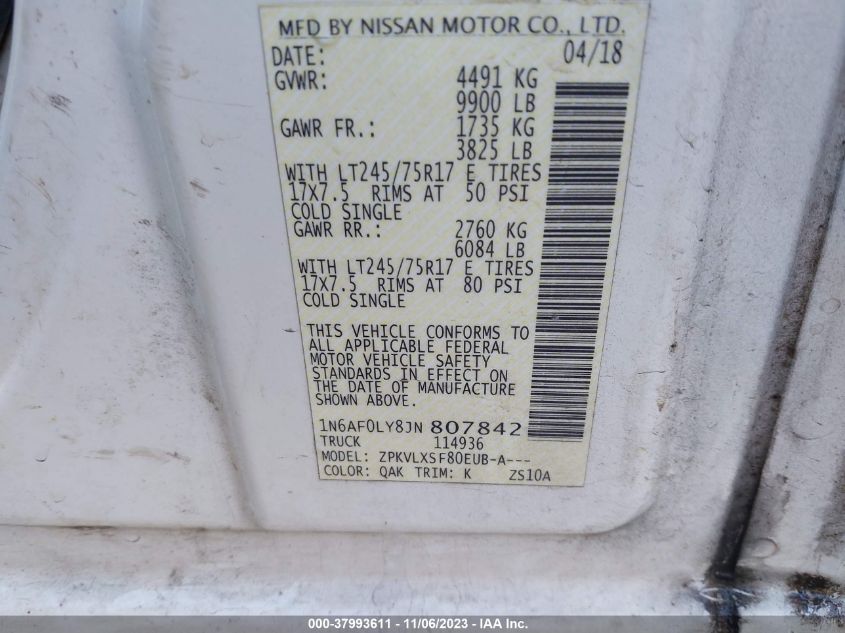 2018 NISSAN NV CARGO NV3500 HD SV V8 1N6AF0LY8JN807842