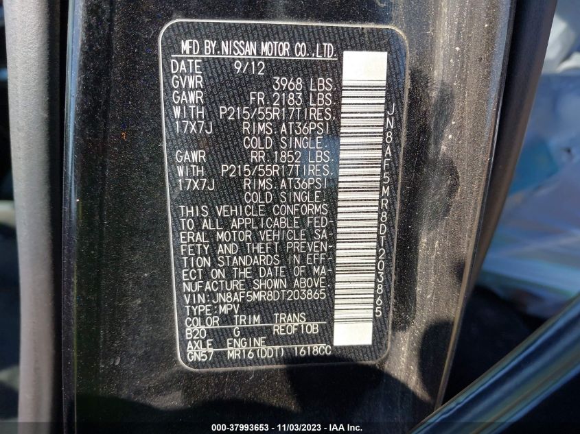 2013 NISSAN JUKE S/SV/SL - JN8AF5MR8DT203865
