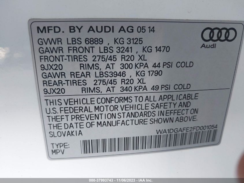 WA1DGAFE2FD001054 2015 AUDI Q7, photo no. 9