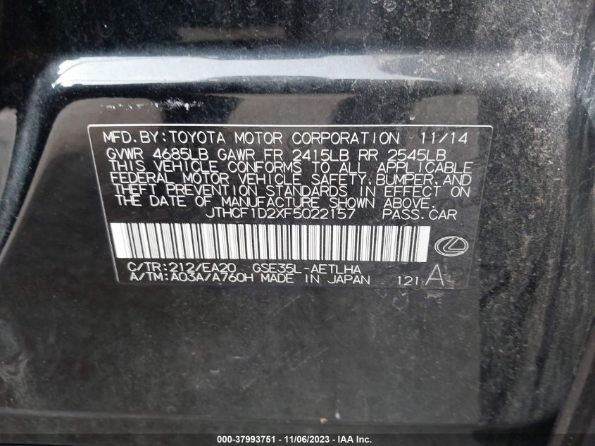 2015 LEXUS IS 250 - JTHCF1D2XF5022157