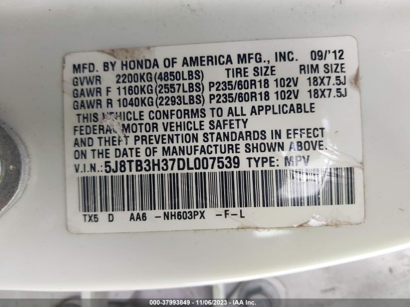 2013 ACURA RDX - 5J8TB3H37DL007539