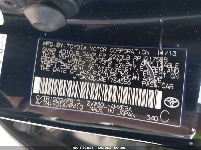 2014 TOYOTA PRIUS TWO - JTDKN3DU6E0370109