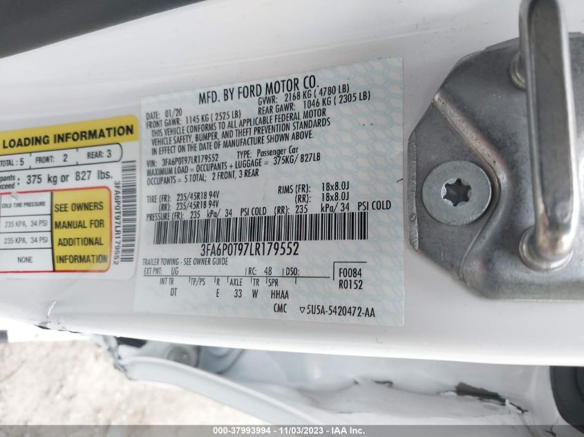 2020 FORD FUSION SE - 3FA6P0T97LR179552