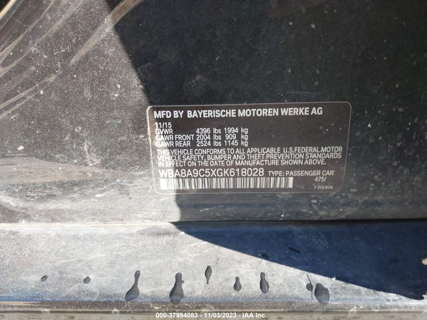 2016 BMW 320I WBA8A9C5XGK618028