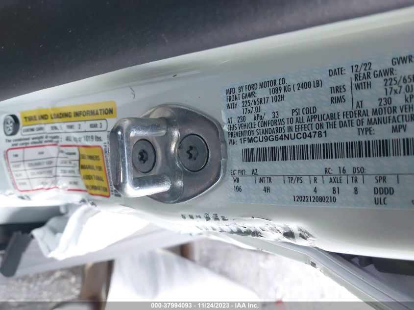 2022 FORD ESCAPE SE - 1FMCU9G64NUC04781