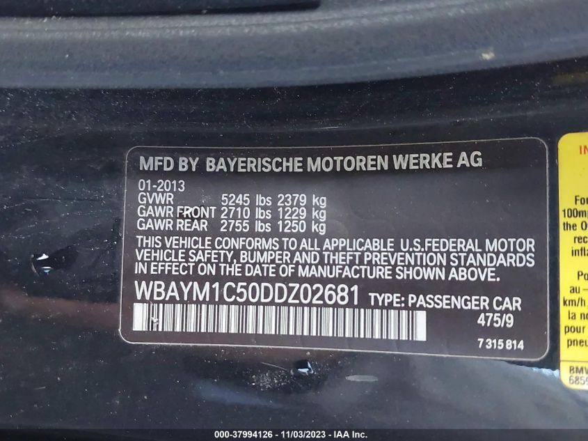 2013 BMW 650I XDRIVE WBAYM1C50DDZ02681