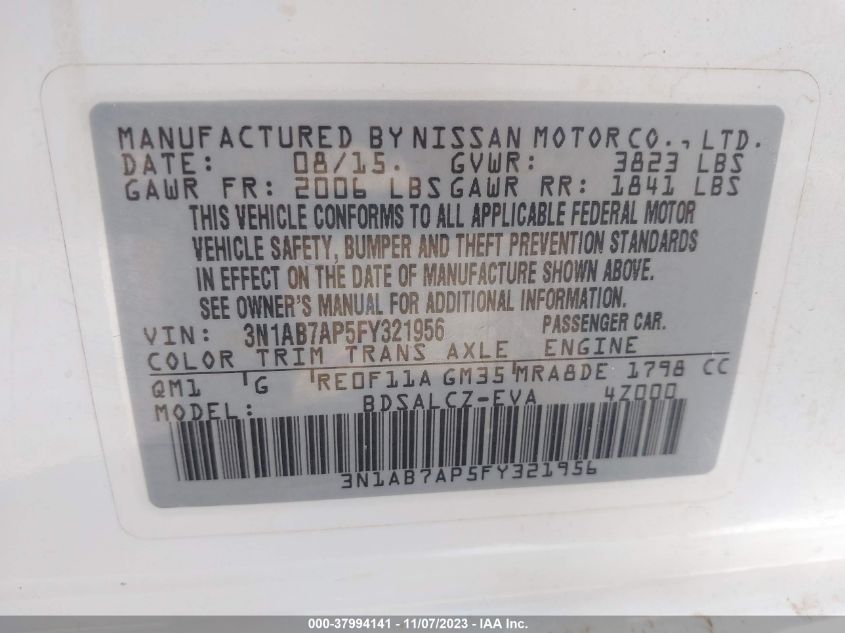 2015 NISSAN SENTRA S/SV/SR/SL - 3N1AB7AP5FY321956