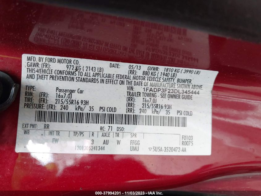 2013 FORD FOCUS SE - 1FADP3F23DL345444