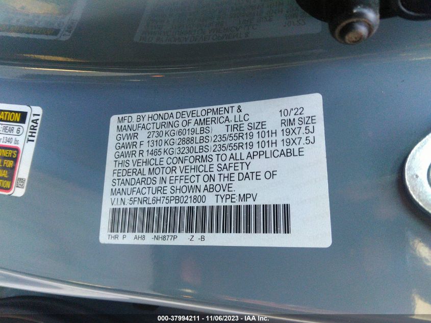 2023 HONDA ODYSSEY SPORT - 5FNRL6H75PB021800