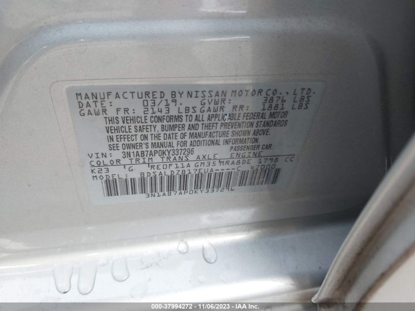 2019 NISSAN SENTRA SV - 3N1AB7AP0KY337296