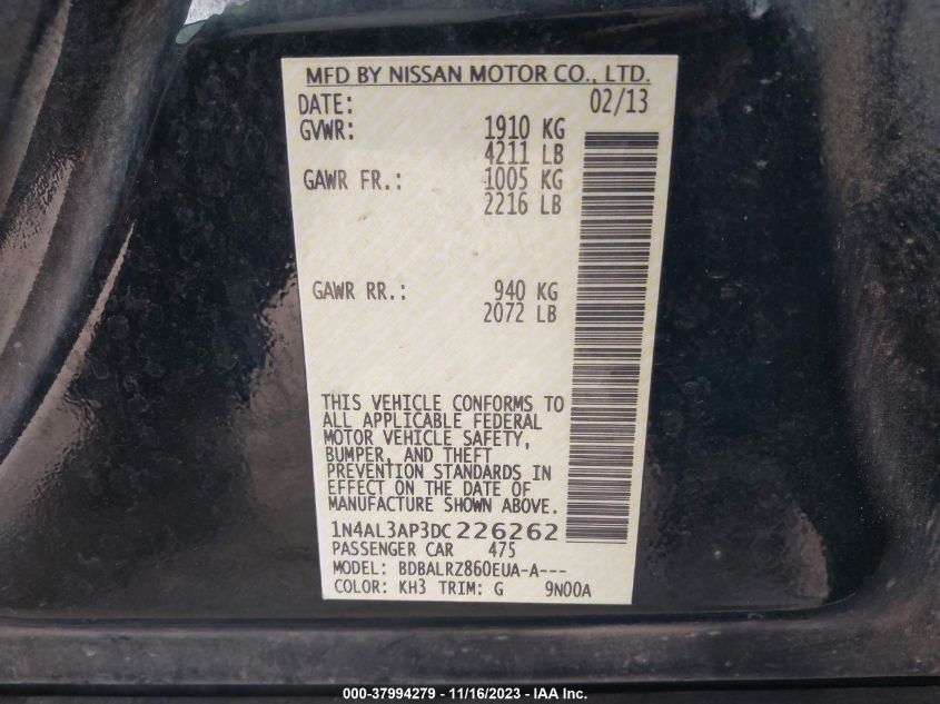 2013 NISSAN ALTIMA 2.5 S - 1N4AL3AP3DC226262