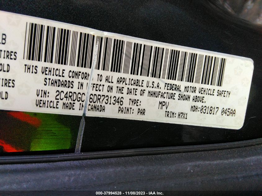 2013 DODGE GRAND CARAVAN SXT - 2C4RDGCG6DR731346