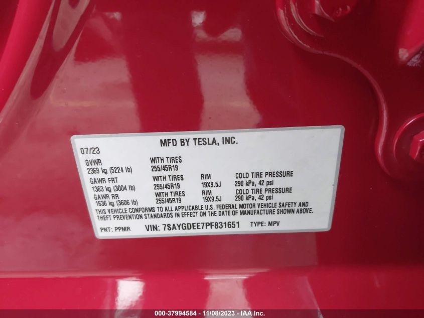 2023 TESLA MODEL Y - 7SAYGDEE7PF831651