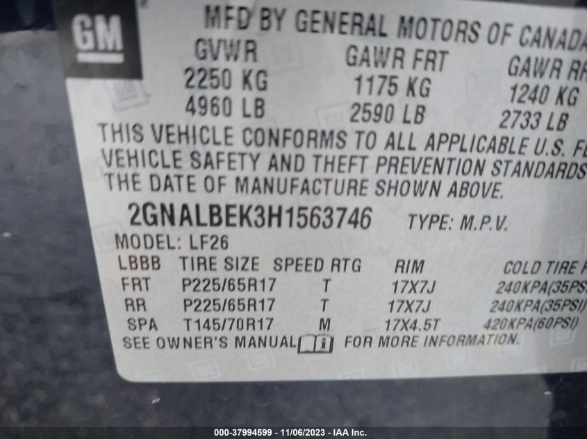 2017 CHEVROLET EQUINOX LS - 2GNALBEK3H1563746