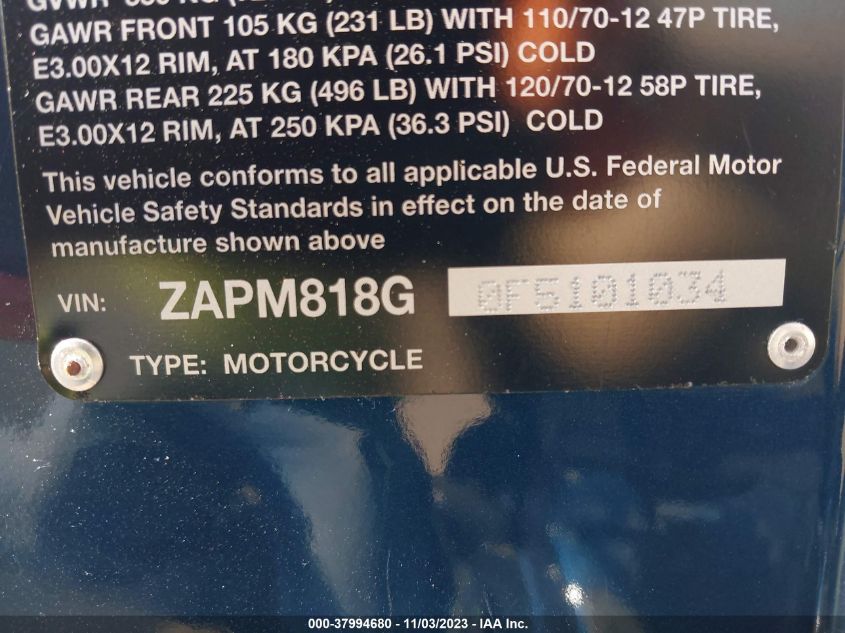 2015 VESPA SPRINT 150 3V ZAPM818G0F5101034