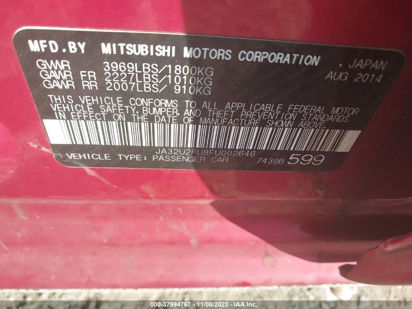2015 MITSUBISHI LANCER ES - JA32U2FU8FU002646