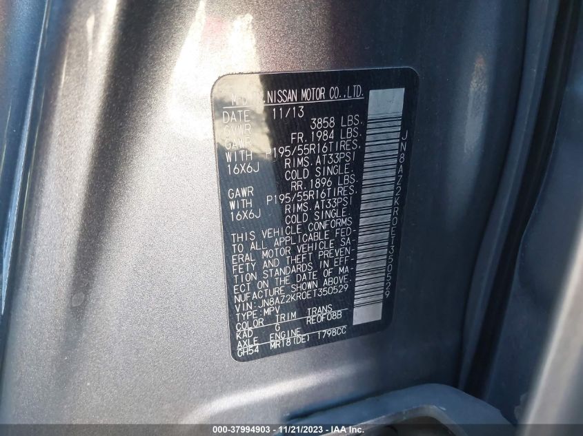 2014 NISSAN CUBE 1.8 SL JN8AZ2KR0ET350529