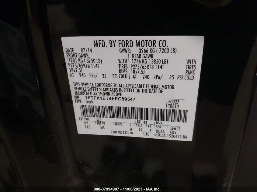 2014 FORD F-150 XL/XLT/LARIAT/FX4 - 1FTFX1ET4EFC89547