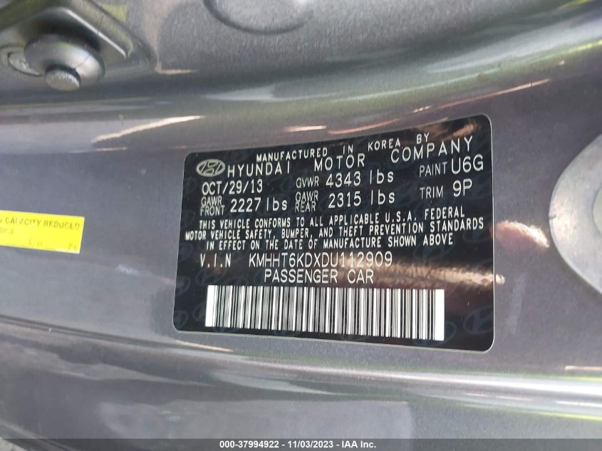 2013 HYUNDAI GENESIS 2.0T - KMHHT6KDXDU112909