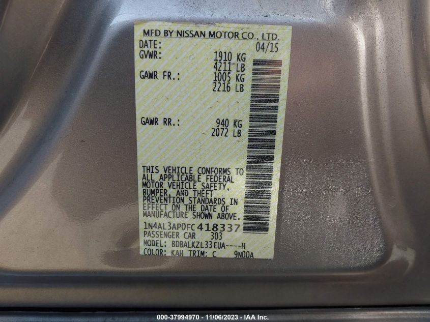 2015 NISSAN ALTIMA 2.5 SV - 1N4AL3AP0FC418337